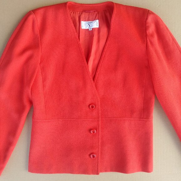 Vintage Valentino Miss V Bright Orangeish Red Wool Blazer Jacket sz 38 I… - Picture 2 of 15